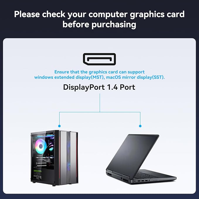 Displayport Splitter 3 Monitors Dual DP with HDMI Adapter 4K60Hz Extended Display 1 in 3 Out Displayport MST Hub for Multiple Monitors Compatible for PC, Graphics Card, Lenovo, HP and More