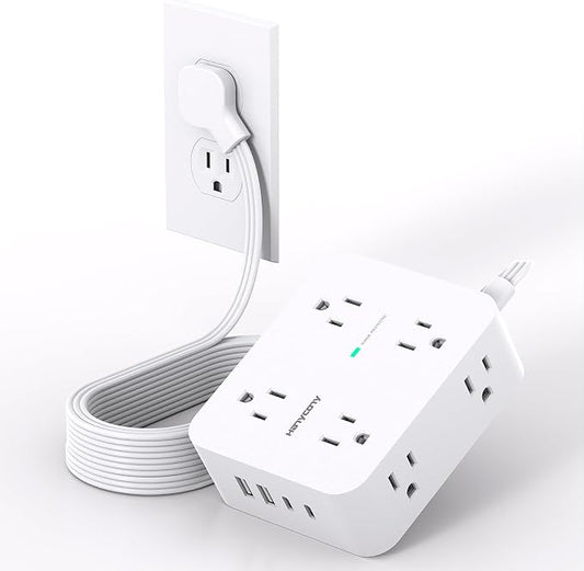 Extension Cord 10 Ft, Ultra Thin Flat Plug Power Strip Surge Protector with 8 Outlets 4 USB Ports (2 USB C), HANYCONY Outlet Extender Desk Charging Station for Home Office Dorm Room Essentials
