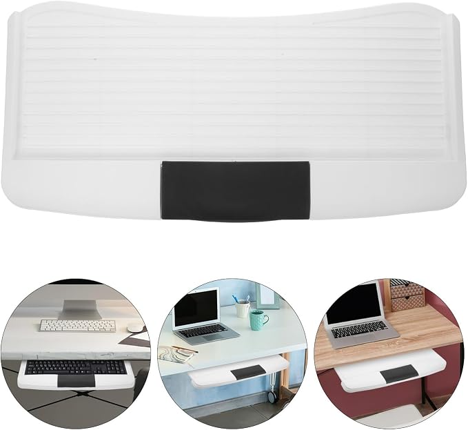 Adjustable Under Desk Keyboard Tray with Mouse Platform and Pen Holder, White Sliding Keyboard Mount System for Office Workspace Organizer