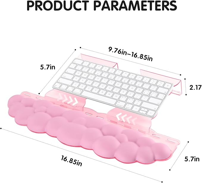 Ergonomic Keyboard Wrist Rest,Adjustable Tilt Stand Combo,Pink Acrylic Cloud Comfort Wrist Support, Customizable Width Riser for Home,Office Desk - Portable Comfortable Typing (Pink)