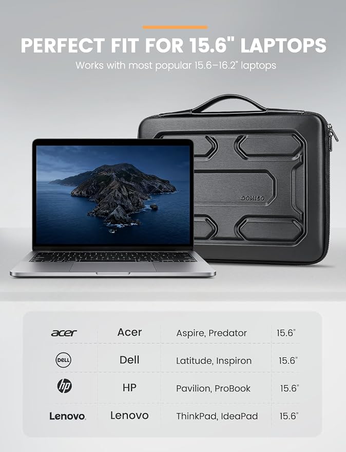 DOMISO 15.6 inch Laptop Sleeve with Handle Shockproof Computer Bag Waterproof EVA Protective Carrying Case for 15.6" Lenovo Yoga 720 IdeaPad 310 320 ThinkPad T570/Dell Inspiron 15/HP Envy 15, Black