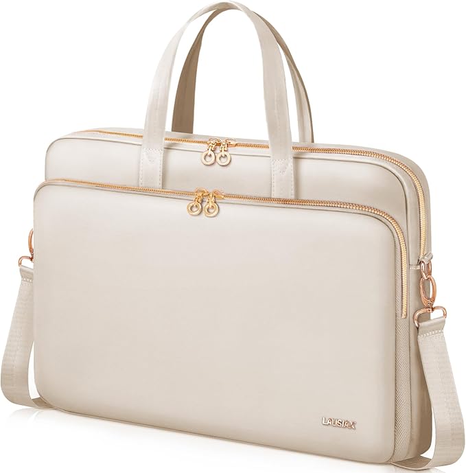 Laptop Case Bag Women Men Computer Sleeve Compatible with MacBook/Dell/HP/Acer/ASUS, Waterproof Shoulder Carrying Briefcase, Beige, 17-17.3 Inch