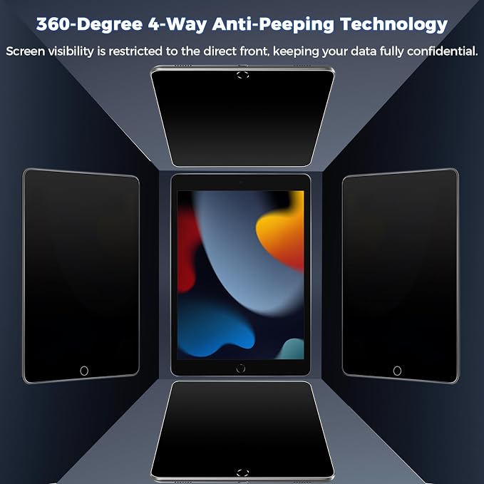 Matte Privacy Screen Protector for iPad 9th Generation 10.2 Inch 2022, Anti Spy Private Filter for iPad 8th/7th Gen 10.2", High Sensitive Bubble-Free Easy Install Black Security Screen, 1 Pack