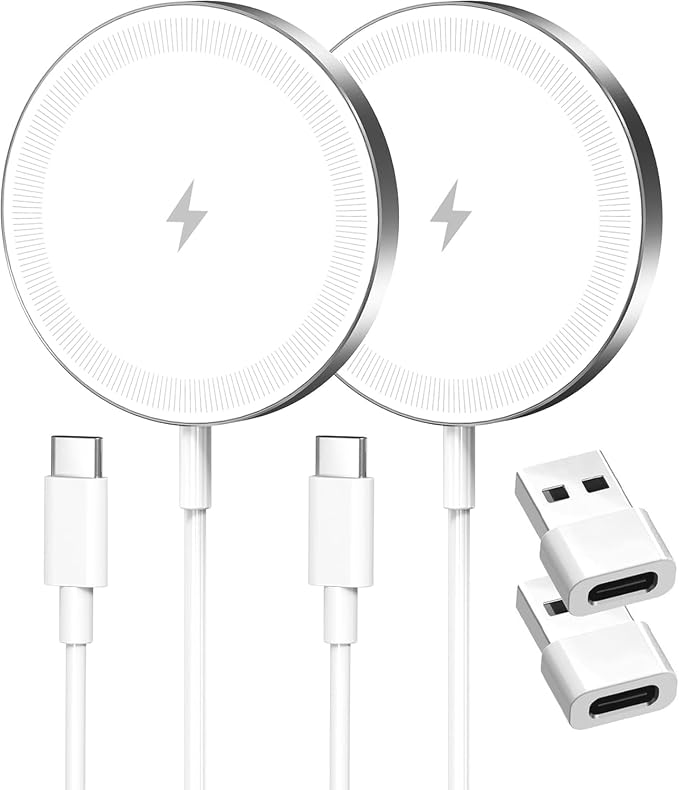 2-Pack 15W Magnetic Wireless Charger: Qi2 Fast Charging Pad for iPhone Air 17 16 15 14 13 12 Pro Max, Samsung Galaxy S26 S25, Google Pixel 10, AirPods-Slim Portable for Desk Bedside Travel-White