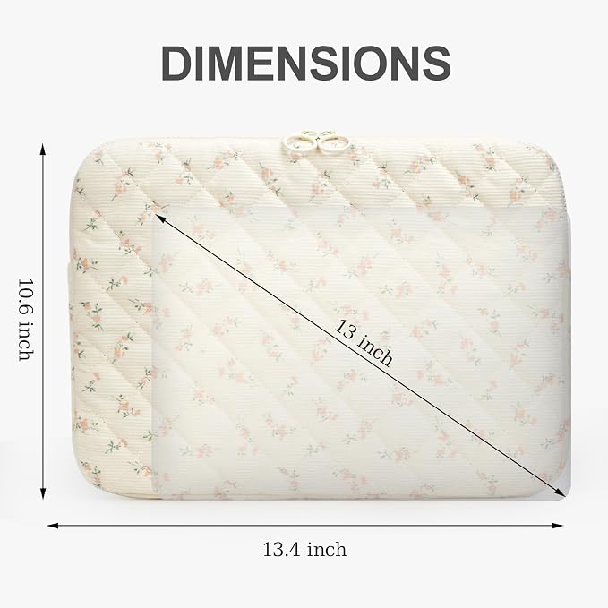 Puffy Laptop Sleeve 13-14 Inch Corduroy Quilted Laptop Protective Case Cute Floral Computer Sleeve Protective for MacBook (B-Pink, 13-14 Inch)
