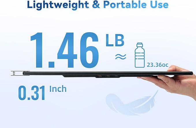 16" Portable Monitor for Laptop - 1200P FHD, Horizontal Vertical with Detachable Kickstand, Built-in Speakers, Plug & Play, Travel External Screen for Wins Mac Chrome