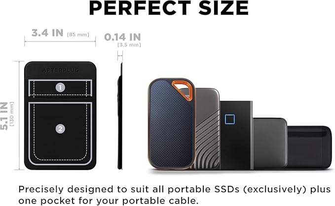 2-Pocket Adhesive Hard Drive Holder for Laptop, Stick-On Pocket Pouch for External Portable SSD, HDD, Slim Mouse and Cables (Small - Fits SSD)