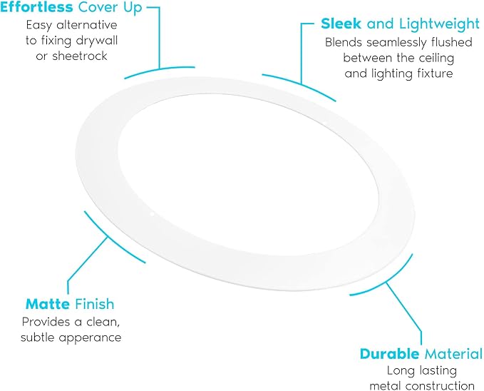 Luxrite 4 Pack White Goof Trim Ring for 5/6 Inch Recessed Lights and Ceiling Light Fixtures, Outer Diameter 8 Inches, Inner Diameter 6.14 Inches, Metal Construction, Cover Damaged or Messy Ceilings