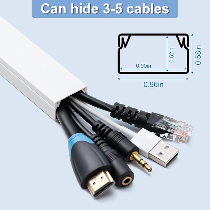 157in Cord Hider Kit, Cord Covers for Wires on Wall, Cable Hider Cord Organizer, Wire Hiders for TV on Wall, Cord Concealer, Cable Cover Wall Wire Management, 10X L15.7 W0.96 H0.58in, White
