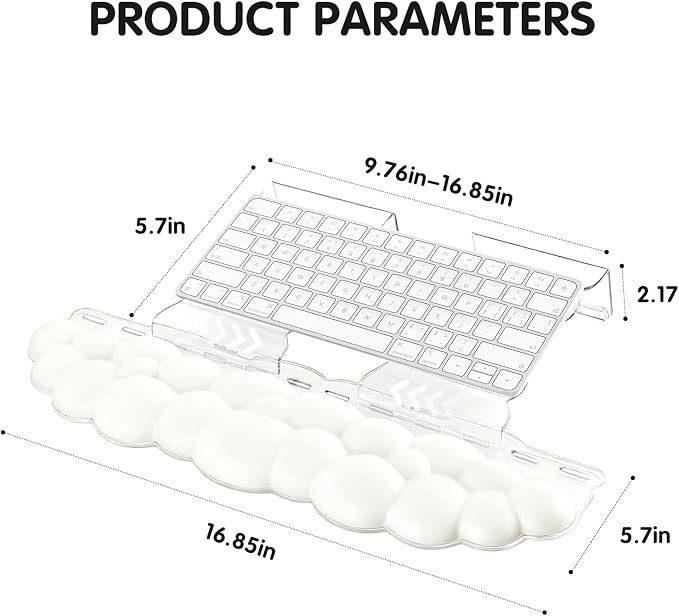Ergonomic Keyboard Wrist Rest,Adjustable Tilt Stand Combo,White Acrylic Cloud Comfort Wrist Support, Customizable Width Riser for Home,Office Desk - Portable Comfortable Typing (White)