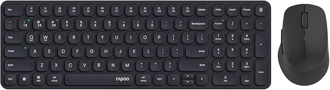Rapoo Wireless Keyboard and Mouse Combo, Blade-Series E9310M 99-Key Ultra-Thin Keyboard and M300G Silent Mouse, Support 4 Devices, Quiet, Compact, Battery Powered, for Windows/Mac/Linux/Chrome