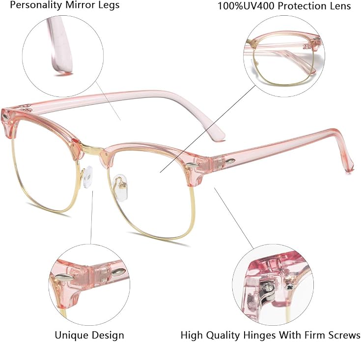 Fashion Vintage Classic Semi-Rimless Half Frame Clear Lens Glasses