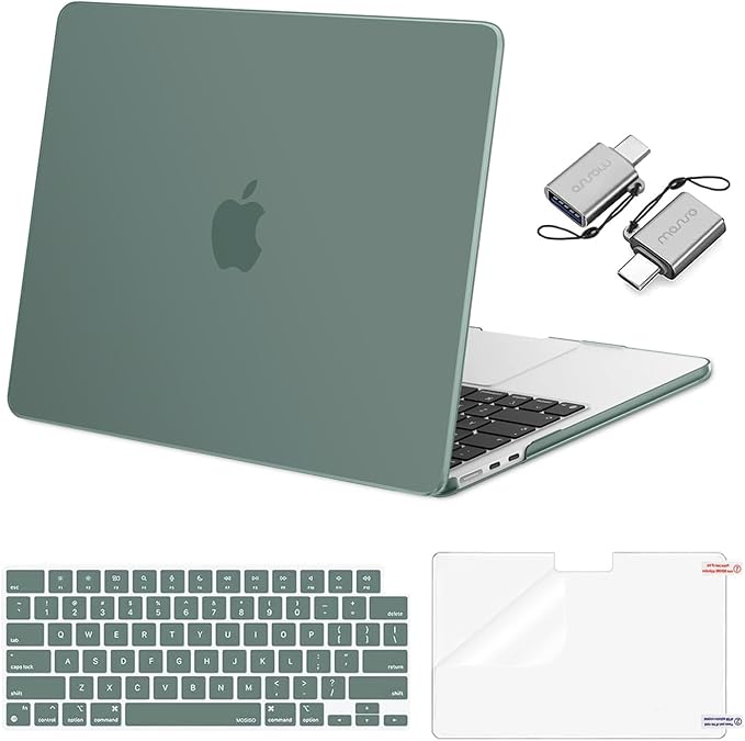 MOSISO Compatible with MacBook Air 13 inch Case M5 2026 M4 2025 M3 M2 2024-2022 A3449 A3240 A3113 A2681, Hard Shell&Keyboard Cover&Screen Film&Type C for MacBook Air 13.6 inch Case, Emerald Green