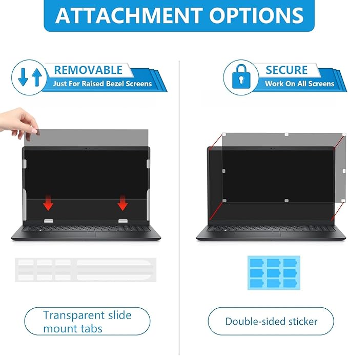 FILMEXT 16 Inch Laptop Privacy Screen Compatible with Lenovo Hp Dell Acer Asus Thinkpad Envy Xps -16:10 Aspect Ratio, Removable computer laptop privacy screen filter anti-blue light Anti Spy Shield