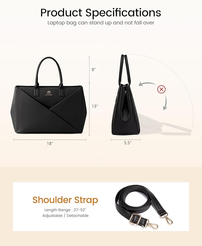 LOVEVOOK Laptop Tote Bag for Women with Large Cup Holder, 17.6 Inch PU Leather Work Bag Teacher Tote Bag, Waterproof Computer Bags Business Office Briefcase Handbag