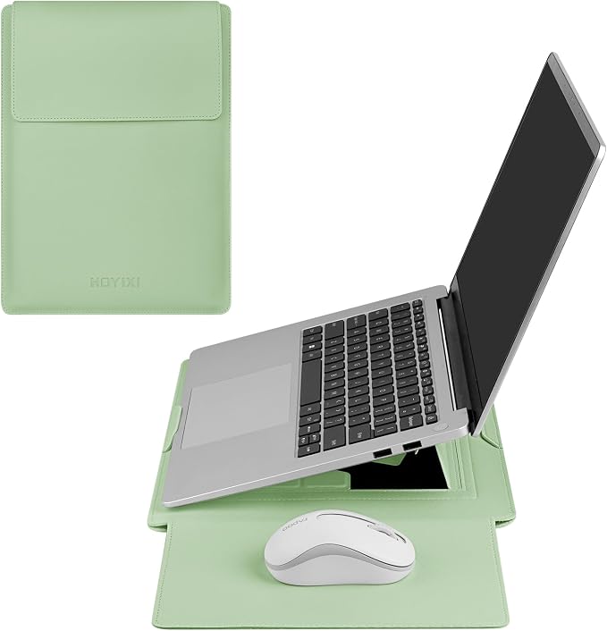 HoYiXi 13.3'' /13.6'' Laptop Sleeve Case PU Leather with Stand Compatible with MacBook Pro 14/MacBook Air 13(M1 M2)/ASUS Vivobook 14/Dell XPS 13/ASUS Matebook,13-14'' Laptop Bag,Green