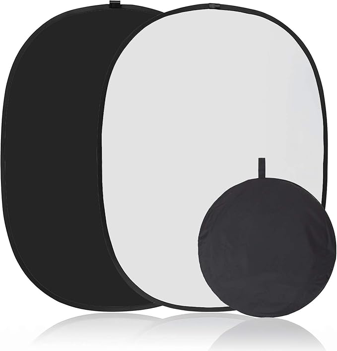 Koopro 5’×7’ Collapsible Twist Background Double-Sided Pop Up Flex Backdrops Chroma Black & White Portrait Screen Professional Video Photography and Television Studio Props with Carrying Case