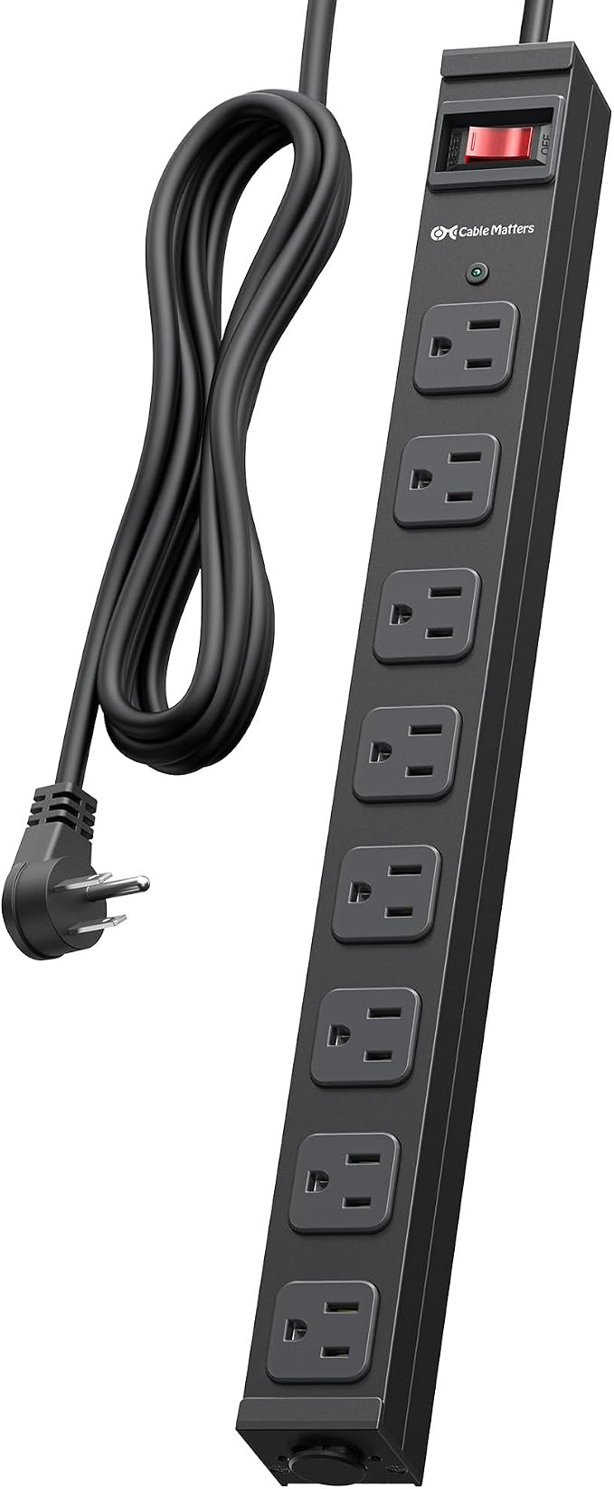 [ETL Certified] Cable Matters Wall-Mountable 8 Outlet Power Strip - 8ft Cord, Metal, 2100J Surge Protector with 15A Circuit Breaker, Industrial Power Strip Surge Protector for Garage, Workshop, Black