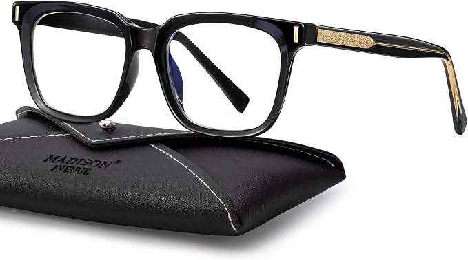 Madison Avenue Trendy Sqaure Blue Light Blocking Glasses for Women with Case, Stylish Anti Glare Glasses for Computer