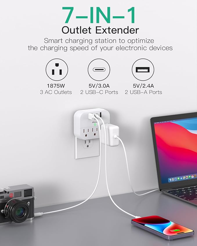 Cruise Ship Essentials, Cruise Power Strip with Foldable Plug, Travel Essentials with USB C, Outlet Extender No Surge Protector, Multi Plug Wall Outlet with 3 Outlets,Outlet Adapter Japan Plug Adapter