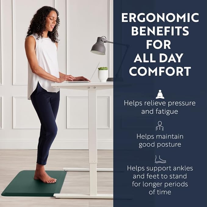 KANGAROO Anti Fatigue Mats for Kitchen Floor, 70x24, Reduce Foot, Knee Pressure, 3/4 Inch Thick Cushioned Ergonomic Mat, Waterproof Comfort Rug for Under Sinks, Standing Desk, Stores, Hunter Green