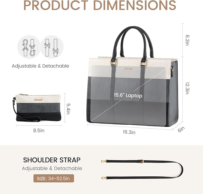 LOVEVOOK Laptop Bag for Women, 15.6 Inch Laptop Tote Bag, Vintage Leather Work Bags for Women, Waterproof Computer bag with Clutch Purse, Large Capacity Briefcase, Business Office Bag | Two-piece set