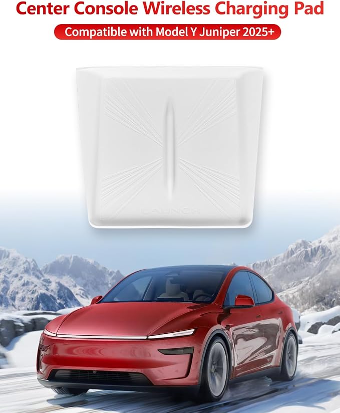 White Center Console Silicone Mat Conpatible vith Tesla Model Y Juniper 2025-2026, Waterproof Spill Proof Center Console Liner Pad, Non-Slip Vireless Charging Friendly Interior Accessories(Style A)