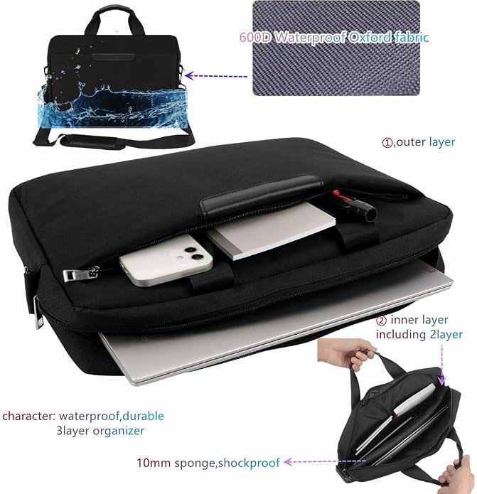 Premium Black,17.3-18.4Inch Laptop Briefcase with Cross-Body Shoulder, DVD Player bag,Painting board bag，Laptop case Fits Dell, HP, ASUS,MacBook Pro, 3-layer Design,Durable,LIGHTWEIGHT