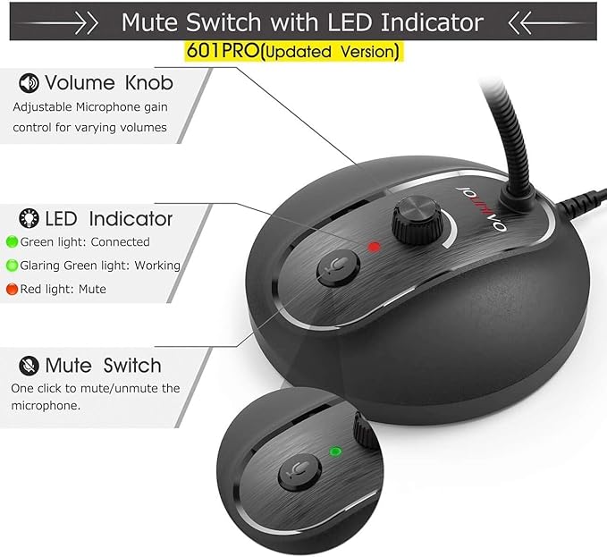 USB Computer Microphone with Mute Button, Plug&Play Condenser, Desktop, PC, Laptop, Mac, PS4 Mic -360 Gooseneck Design -Recording, Dictation, YouTube, Gaming, Streaming