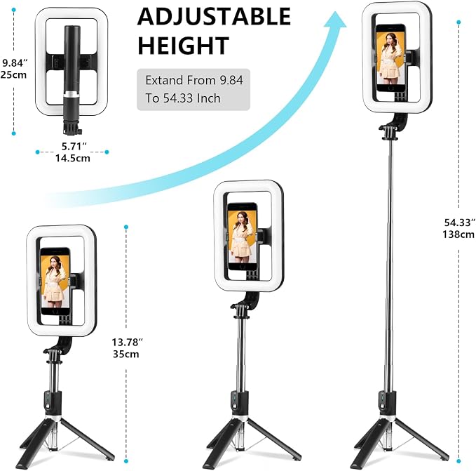 Selfie Ring Light with Stand, Tripod with Dimmable LED Lights, Extendable Ring Light Tripod for Photography, Video Recording, Live Stream, Makeup