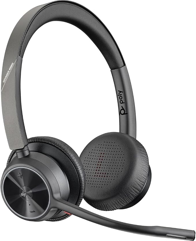Poly - Voyager 4320 UC Wireless Headset (Plantronics) - Headphones with Boom Mic - Connect to PC/Mac via USB-C Bluetooth Adapter, Cell Phone via Bluetooth - Works with Teams (Certified), Zoom & More