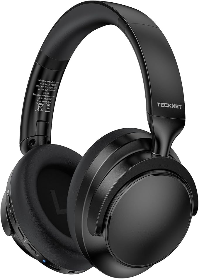 TECKNET Noise Cancelling Headphones Wireless & Wired, 70H Playtime Bluetooth Headphones Wireless Over Ear Built-in Mic,3.5mm Cable Dual Connection Foldable Headset Comfort for Home Office Travel,Black