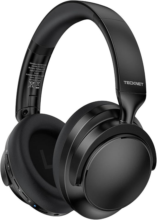 TECKNET Noise Cancelling Headphones Wireless & Wired, 70H Playtime Bluetooth Headphones Wireless Over Ear Built-in Mic,3.5mm Cable Dual Connection Foldable Headset Comfort for Home Office Travel,Black