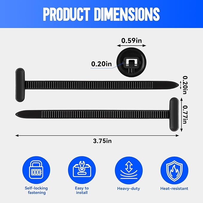 AUTOKAY 200 Pcs Nylon Universal Cable Tie Buckle Zip Tie, Car Strap Style Zip Ties, Plastic Push Rivet Auto Body Parts Trim, Bumper Retainer Fender Liner Door Panel Fastener Wire Bundling, Home&Garage