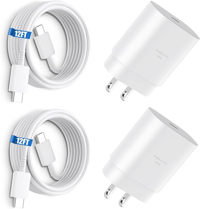Type C Charger,25W USB C Fast Charger Super Fast Charging Block &12Ft Android Phone Charger Cable Cord for Samsung Galaxy S26/S25/S24/S24 Ultra/S24+/S23/S23 Ultra/S23+/S22/S22 Ultra/S22+/S21/S20