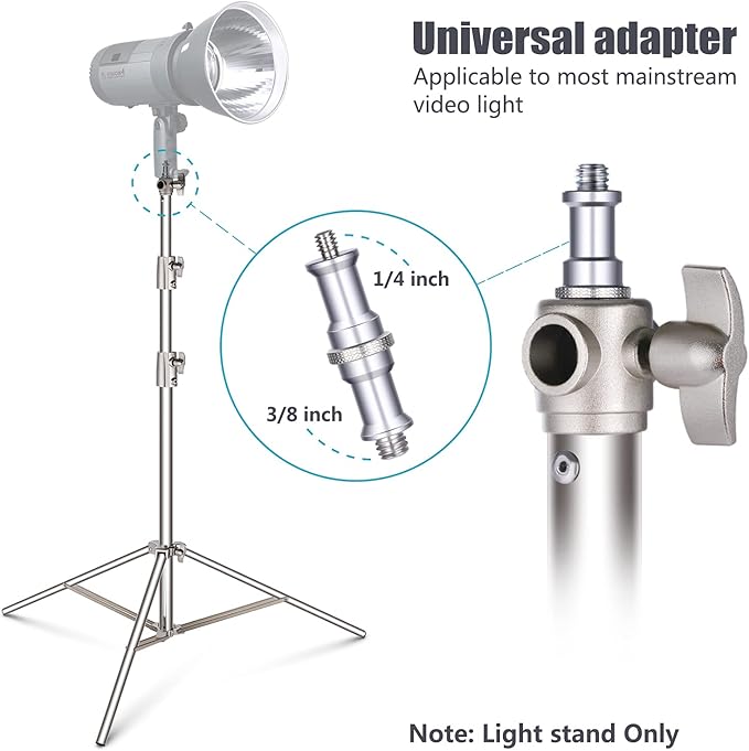 NEEWER 102"/2.6m Stainless Steel Light Stand, Spring Cushioned Heavy Duty Photography Tripod with 1/4” to 3/8” Universal Screw Adapter for Strobe, LED Video Lighting, Ringlight, Monolight, Softbox