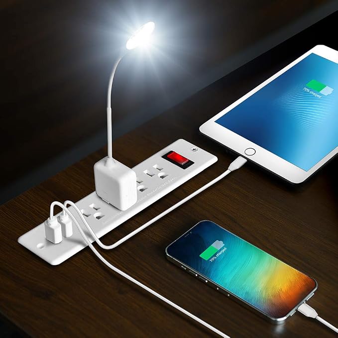 Mountable Power Strip Recessed Power Strip with USB 4 Outlet 2 USB Multiple Protection Built in Conference Desk Counter Workbench for PC Home Electric Appliance ETL Listed(White)