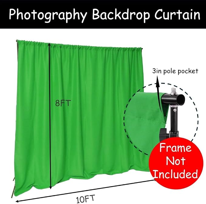 King Mills 10x8 ft Green Backdrop Curtain for Photography, Also Serving as Background for Golf Simulators for Home, Streaming Backdrop, Podcast Background, Zoom Backdrop.