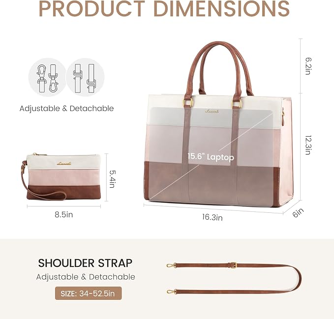 LOVEVOOK Laptop Bag for Women, 15.6 Inch Laptop Tote Bag, Vintage Leather Work Bags for Women, Waterproof Computer bag with Clutch Purse, Large Capacity Briefcase, Business Office Bag | Two-piece set