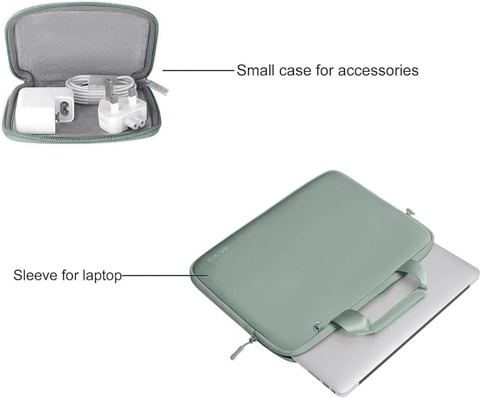 MOSISO Laptop Case 13.3 inch, 13-13.3 inch Laptop Sleeve Bag Compatible with MacBook Air/Pro 13 / Pro 14, HP Dell ASUS, Neoprene Carrying Computer Bag with Handle&Detachable Small Case, Antique Green