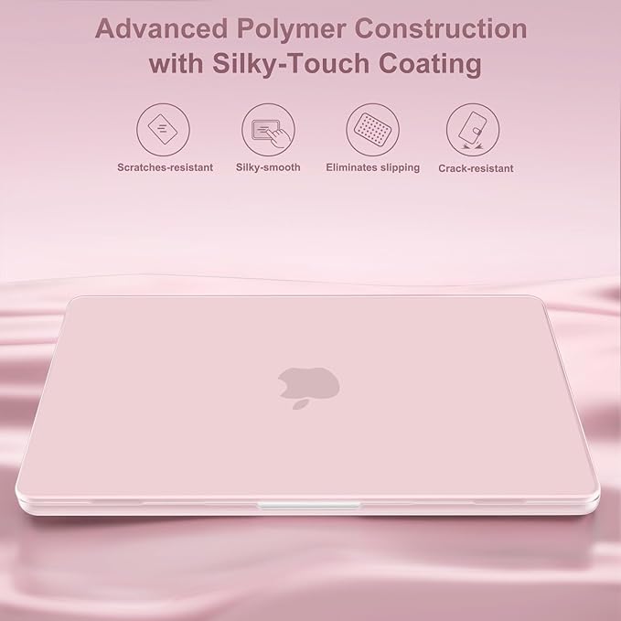 MOSISO Compatible with MacBook Air 15 inch Case M5 2026 M4 2025 M3 2024 M2 2023 A3448 A3241 A3114 A2941, Plastic Hard Shell Case&Puffy Sleeve Bag&Keyboard Skin&Webcam Cover&Screen Film, Baby Pink