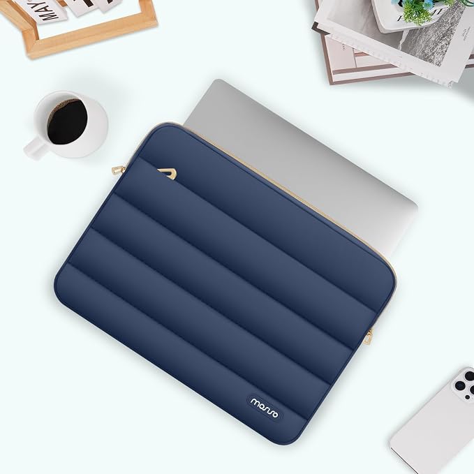MOSISO Laptop Case 13.3 inch,13-13.3 inch Puffy Laptop Sleeve Compatible with MacBook Air 13.6 M5 M4 M3 M2 M1/Neo/Pro 13/14,HP Dell ASUS Lenovo,Polyester Horizontal Bag with Small Case,Midnight Blue