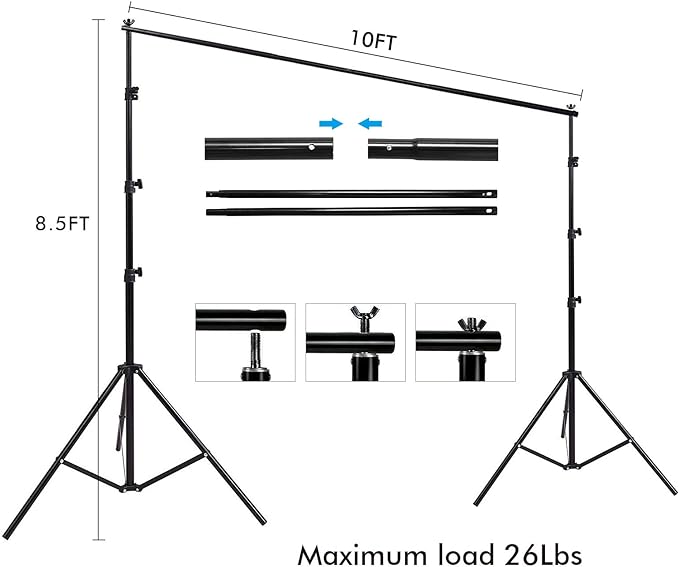 HYJ-INC Photo Video Studio 10 x12ft 100% Cotton Muslin Chromakey Green Screen Backdrop with 8.5 x 10ft Stand Photography Background Support System Kit Clamp, Carry Bag