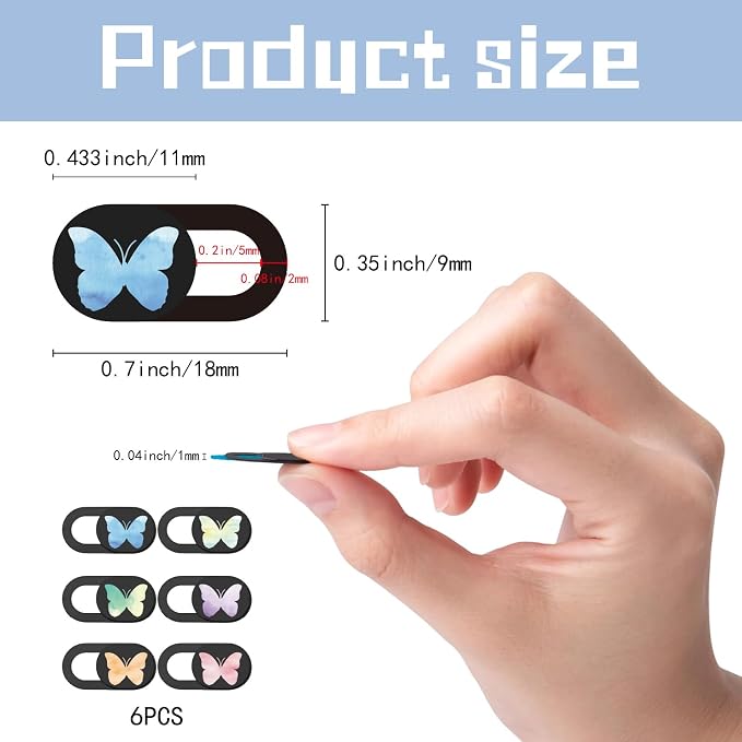 6Pcs Laptop Camera Cover Slide Butterfly 0.04 Inch Ultra Thin Webcam Privacy Cover Security Guard Slide Phone Webcam Protectors for Mini PC Laptop Desktop Computers Notebook Office Use