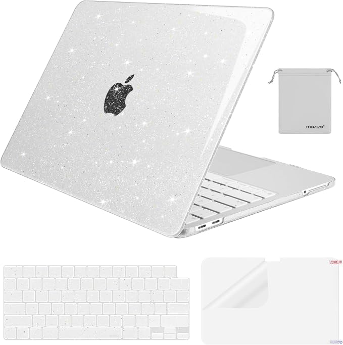 MOSISO Sparkly Glitter Case Compatible with MacBook Neo Case 13 inch 2026 Release Model A3404 with A18 Pro Chip, Crack-Resistant Protective Hard Shell Case&Keyboard Cover&ScreenFilm&Pouch, Transparent