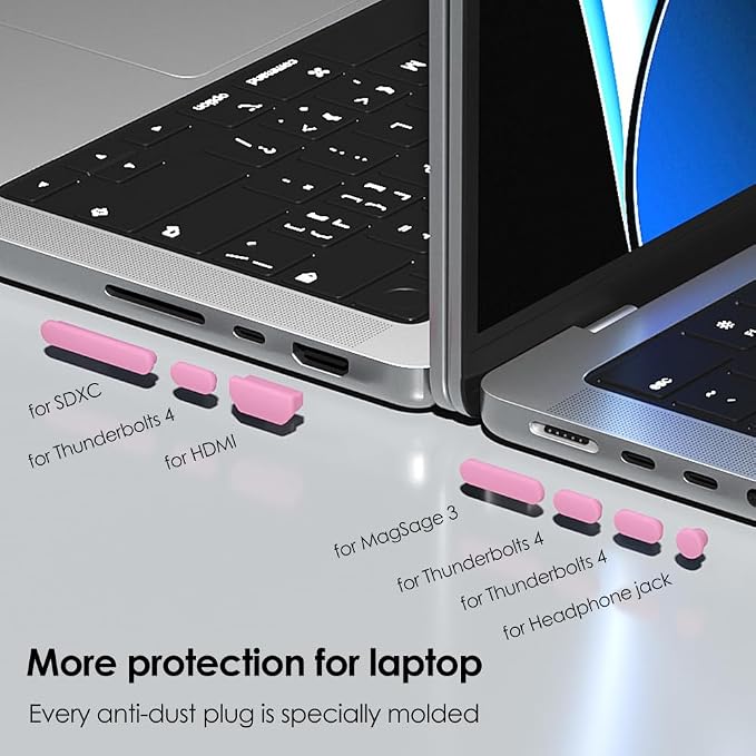ProElife 7 Pcs Anti Dust Dirt Plug Cups Set for 2026-2021 MacBook Pro 14.2 inch 16.2 inch M5 M4 M3 M2 M1 Pro/Max & 2026 MacBook Neo 13 inch A18 Pro Accessory Silicone Anti Dirt Protective Cover (Pink)