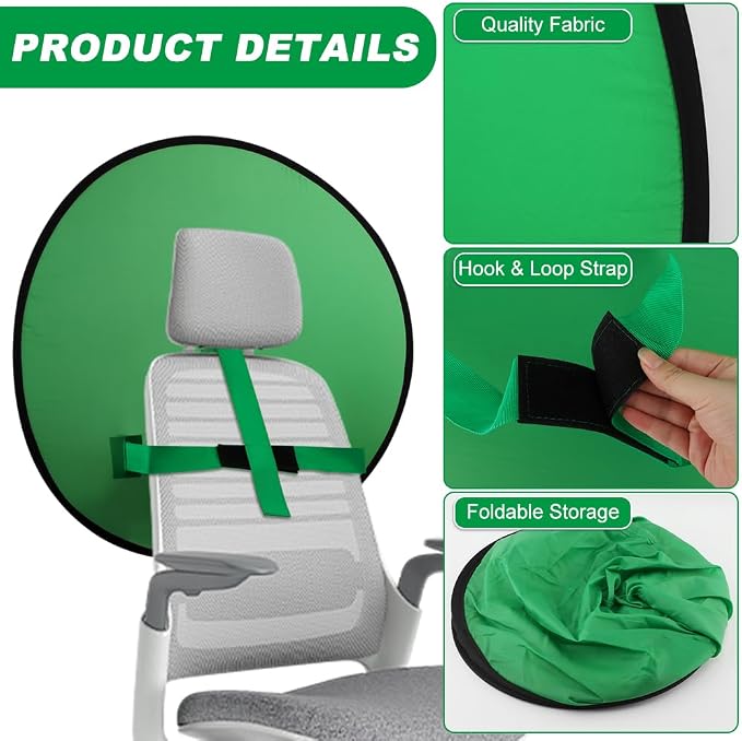 1 PC Green Screen Background, Nylon Background Screen Portable Foldable Backdrop for Live Streaming, Chair Photo Studio Solid (Green, 75cm，only Screen,NO Stand)