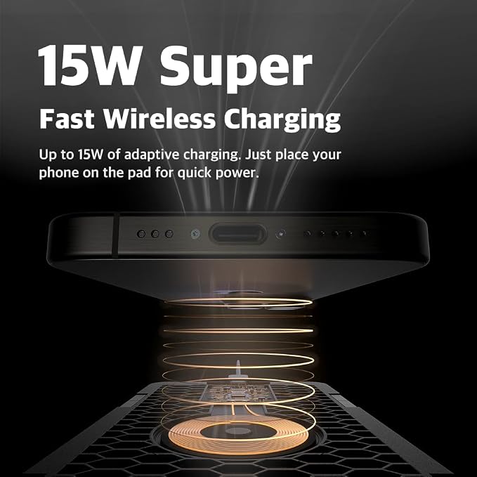 POUT H3 Split Max 3-in-1 Wireless Charging Mouse Pad – Fast Qi Charger, Mousepad Mat, and Magnetic Tray Organizer – Compatible with Smartphones and Earbuds (Deep Green)