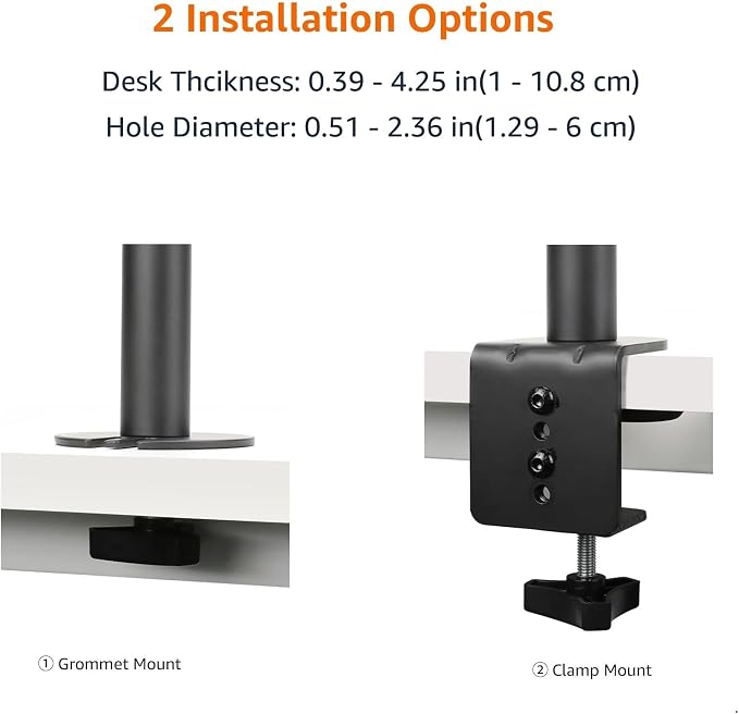 Amazon Basics Adjustable Single Computer Monitor Desk Mount Arm, Holds up to 32" and Ultrawide Monitors, Black