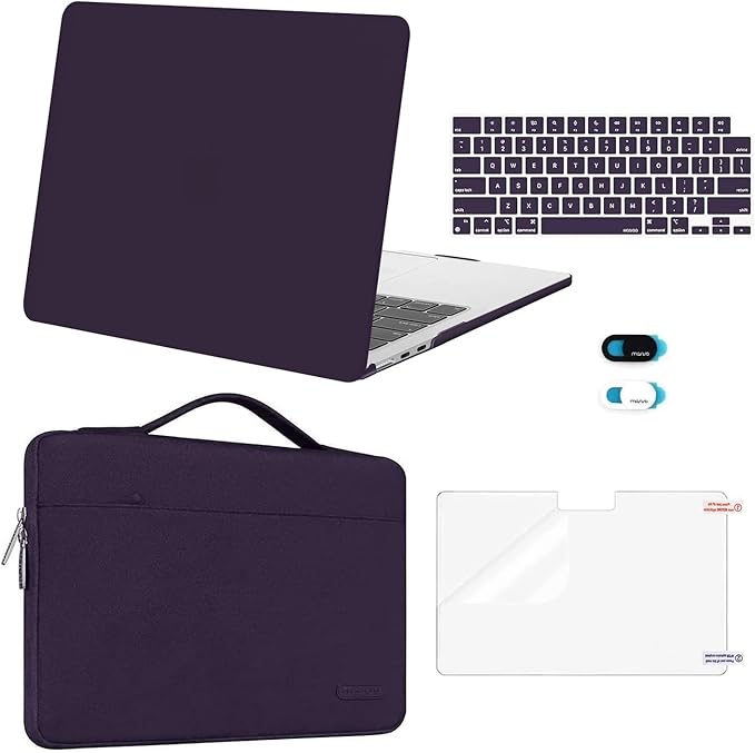 MOSISO Compatible with MacBook Air 13 inch Case M5 2026 M4 2025 M3 M2 2024-2022 A3449 A3240 A3113 A2681,Hard Shell&Sleeve Bag&Keyboard Skin&Webcam Cover&ScreenFilm for MacBook Air 13.6, Plum Purple